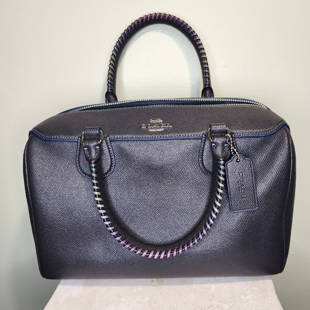 Coach grey/blue satchel Bennett Bag with Multicolor whipstitch Handle